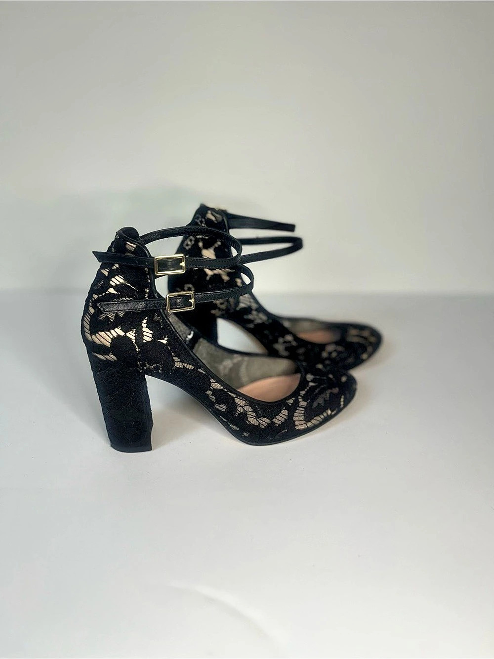 kate spade new york Baneera Black Lace Double-Strap Block Heel Pumps